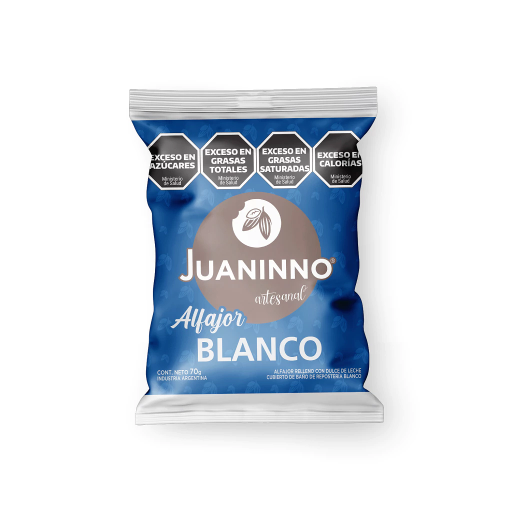 Alfajor relleno de dulce de leche cubierto con chocolate blanco