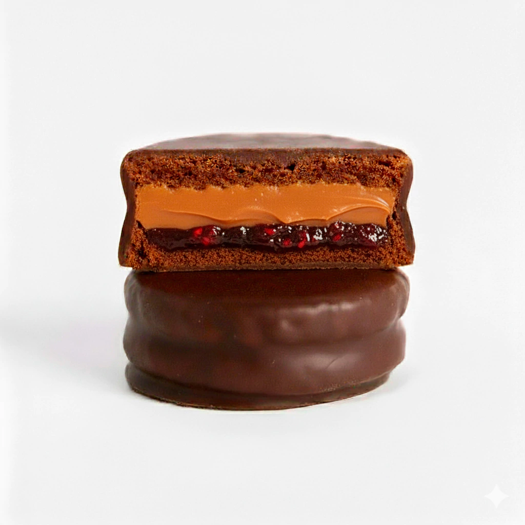 Dulce de Leche y Frambuesa cubierto con chocolate semi amargo